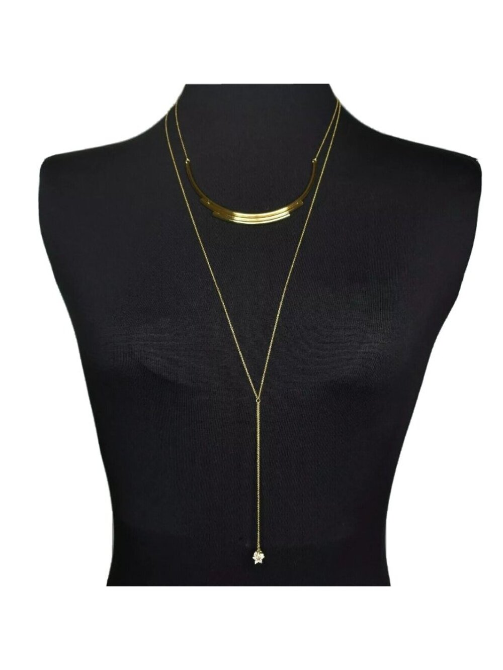 BaubleBar Celestial Tiered Necklace Gold Tone Layered Pave Crystal Star Moon